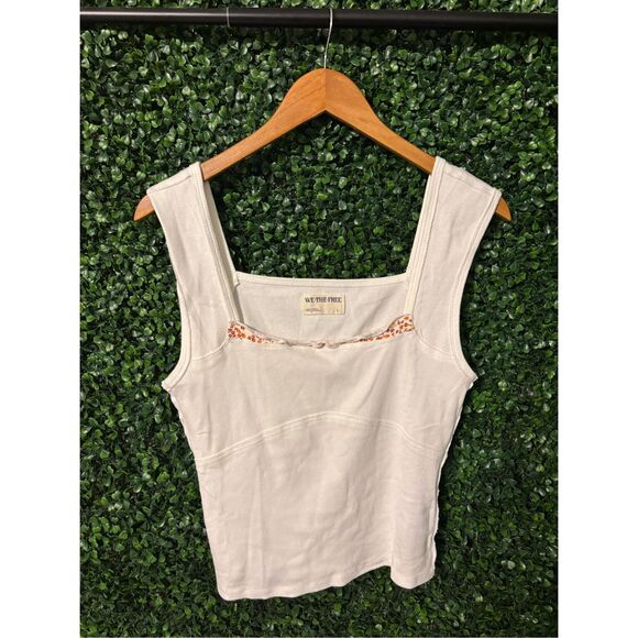 Free People We The Free Secrets Tee Tank Sz Large NWOT Cream Floral Cropped - Picture 1 of 5